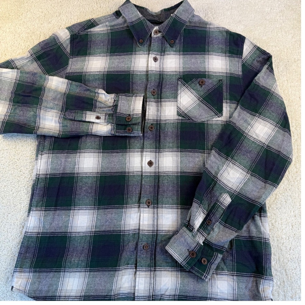 Weatherproof Vintage Mens Flannel Shirt Button‎ Down Green Plaid M/M Medium